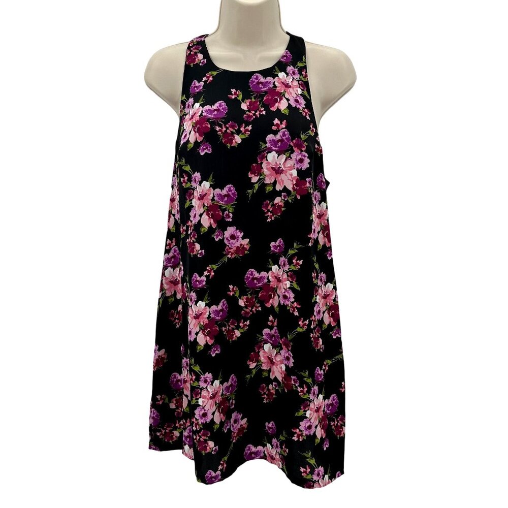 Forever 21 Womens Black Purple Floral Sleeveless Racerback Mini Dresses Size M